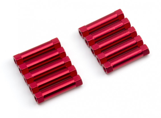 Ligera Ronda de aluminio Sección espaciador M3x22mm (rojo) (10 piezas)
