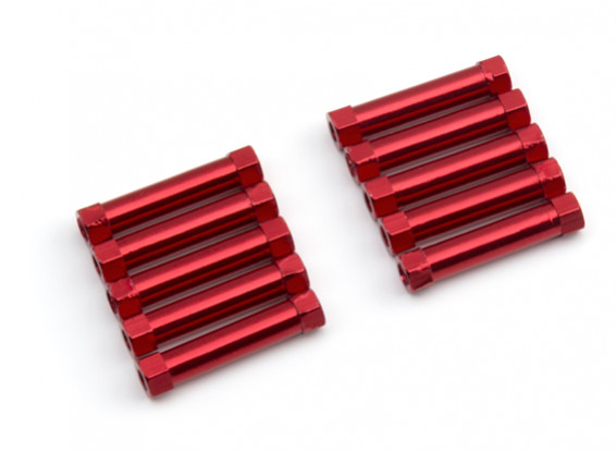 Ligera Ronda de aluminio Sección espaciador M3x24mm (rojo) (10 piezas)