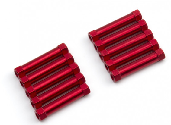 Ligera Ronda de aluminio Sección espaciador M3x25mm (rojo) (10 piezas)