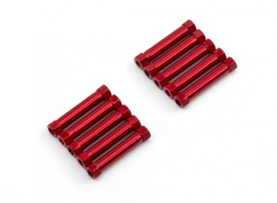 Ligera Ronda de aluminio Sección espaciador M3x26mm (rojo) (10 piezas)