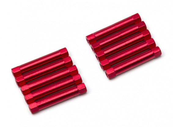 Ligera Ronda de aluminio Sección espaciador M3x30mm (rojo) (10 piezas)