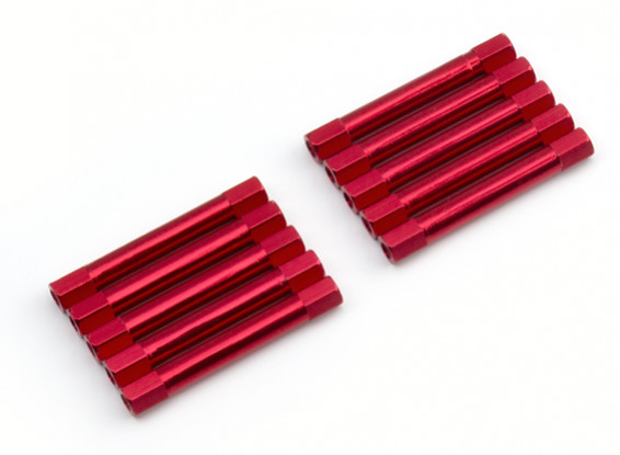 Ligera Ronda de aluminio Sección espaciador M3x37mm (rojo) (10 piezas)