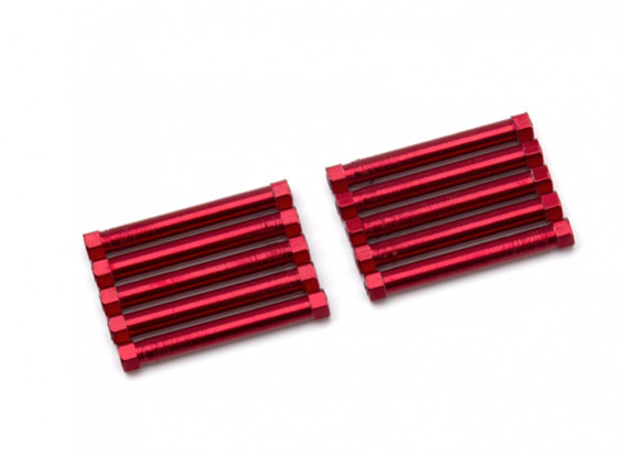 Ligera Ronda de aluminio Sección espaciador M3x38mm (rojo) (10 piezas)