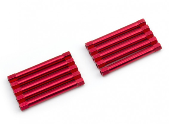 Ligera Ronda de aluminio Sección espaciador M3x45mm (rojo) (10 piezas)