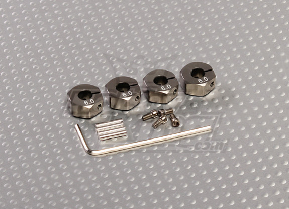 Adaptadores de aluminio color titanio con tornillos de bloqueo de ruedas - 6 mm (12 mm Hex)