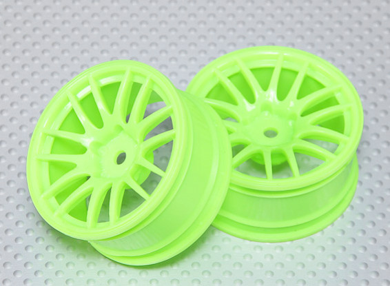 Escala 1:10 Juego de ruedas (2pcs) Fluorescente Verde de Split y 7 rayos RC 26 mm de coches (3 mm Offset)