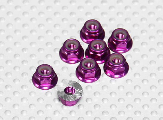 El aluminio anodizado de color púrpura M4 Nylock tuercas de la rueda w / serrada brida (8pcs)