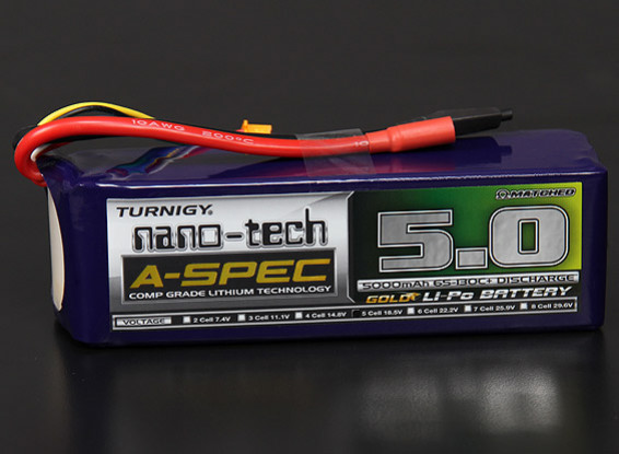 Turnigy nano-tecnología A-Spec 5000mAh 5S 65 ~ 130C Lipo Paquete