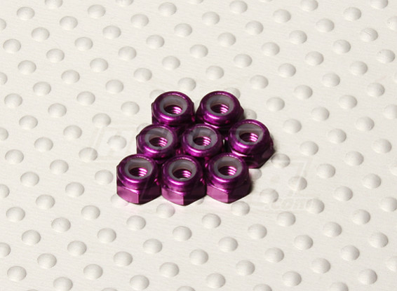 El aluminio anodizado de color púrpura M3 Tuercas Nylock (8pcs)