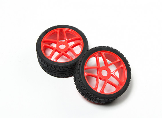 La rueda roja HobbyKing® 1/8 estrella fluorescente y del neumático para carretera de 17 mm Hex (2 piezas)