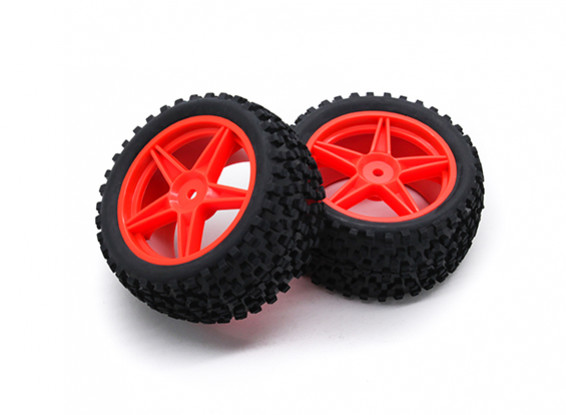 HobbyKing 1/10 Small Block 5 rayos Posterior (rojo) de la rueda / neumático de 12 mm Hex (2 unidades / bolsa)