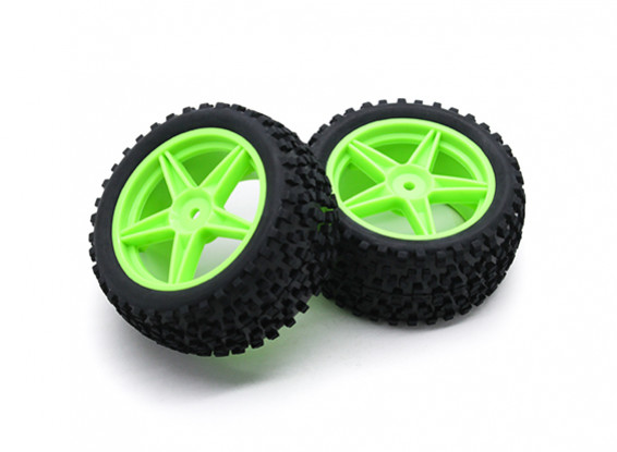 HobbyKing 1/10 Small Block 5 rayos trasera (verde) de la rueda / neumático de 12 mm Hex (2 unidades / bolsa)