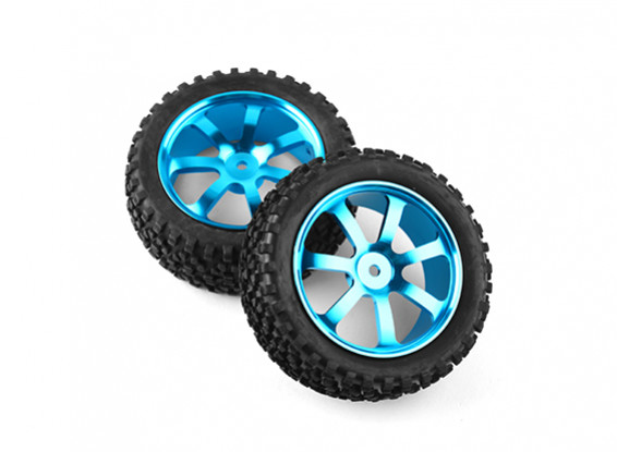 HobbyKing 1/10 de aluminio y 7 rayos frontal (azul) de la rueda / neumático de bloque grande de 12 mm Hex (2pcs / bolsa)