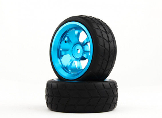 HobbyKing 1/10 de aluminio de 12 mm y 7 rayos rueda hexagonal (azul) / VTC del neumático de 26 mm (2pcs / bolsa)