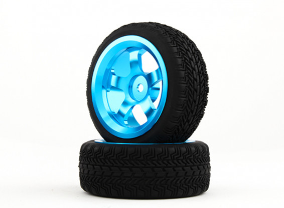HobbyKing 1/10 de aluminio de 5 rayos de la rueda 12 mm Hex (azul) / W 26mm Neumático (2pcs / bolsa)