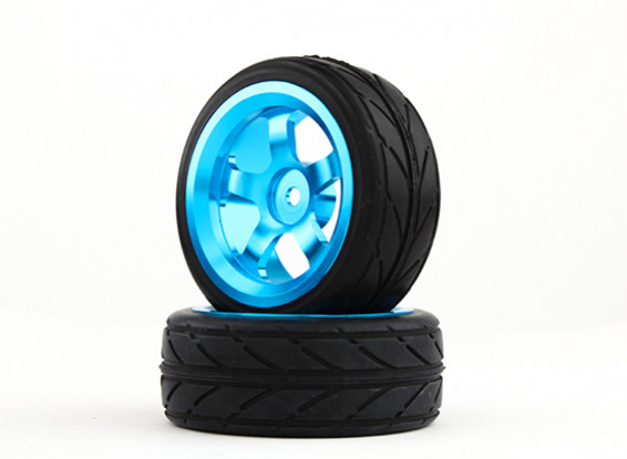 HobbyKing 1/10 de aluminio de 5 rayos de la rueda 12 mm Hex (azul) / VV de neumáticos de 26 mm (2pcs / bolsa)