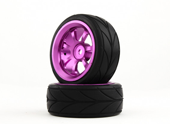 HobbyKing 1/10 de aluminio de 12 mm y 7 rayos rueda hexagonal (púrpura) / V del neumático de 26 mm (2pcs / bolsa)