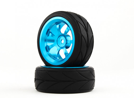 HobbyKing 1/10 de aluminio de 12 mm y 7 rayos rueda hexagonal (azul) / V del neumático de 26 mm (2pcs / bolsa)