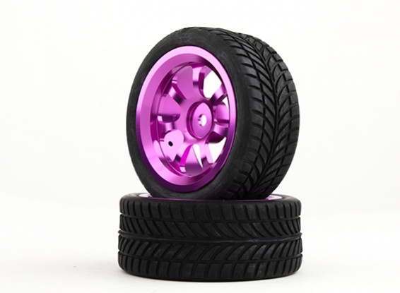 HobbyKing 1/10 de aluminio de 12 mm y 7 rayos rueda hexagonal (púrpura) / IVI en neumáticos de 26 mm (2pcs / bolsa)