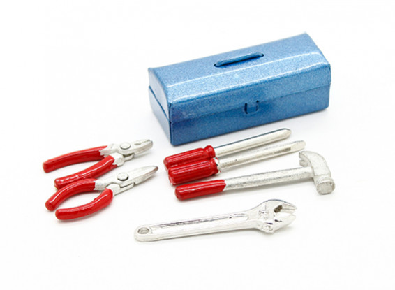 Caja de Herramientas 1/10 escala metal con las herramientas (asas de color rojo)