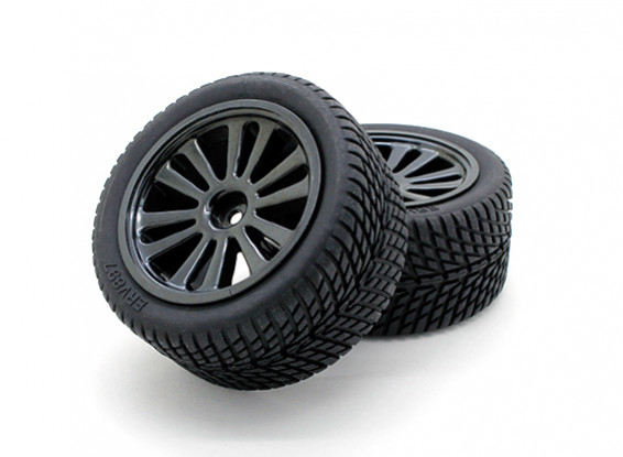 GPM Racing 1/16 Mini E Revo F / R radial de neumáticos de caucho w / Insertar (40 g) y PLA F / R Llantas (6P) (Negro) (1PR)