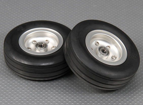 Escala Jet / Warbird de aleación de 90 mm de la rueda w / Ranuras de neumático de goma / Ballraced (2 piezas)