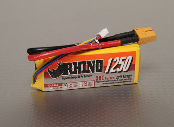Rhino 1250mAh 3S 11.1v Lipo 30C Paquete