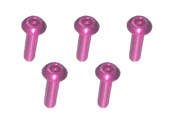 Screw Button Head Hex M3x10mm Machine Thread 7075 Aluminum Pink (5pcs)