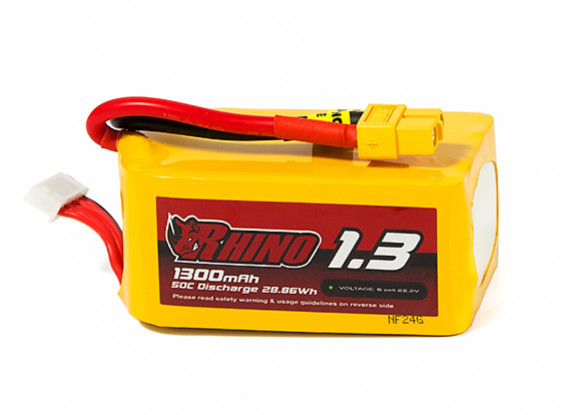 Rhino 1300mAh 6S 50C Lipo Pack w/XT60
