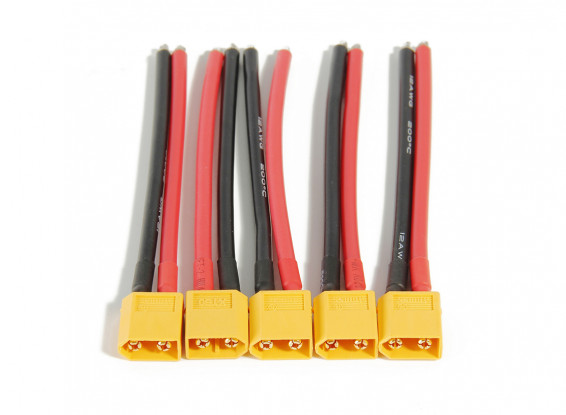 XT60 Male w/12AWG 100mm Silicone Wire (5pcs)