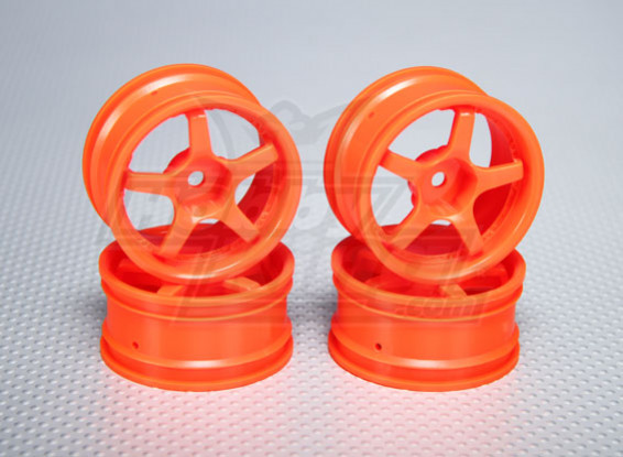 Scala 1:10 Wheel Set (4 pezzi) Orange 5 razze RC Auto 26 millimetri