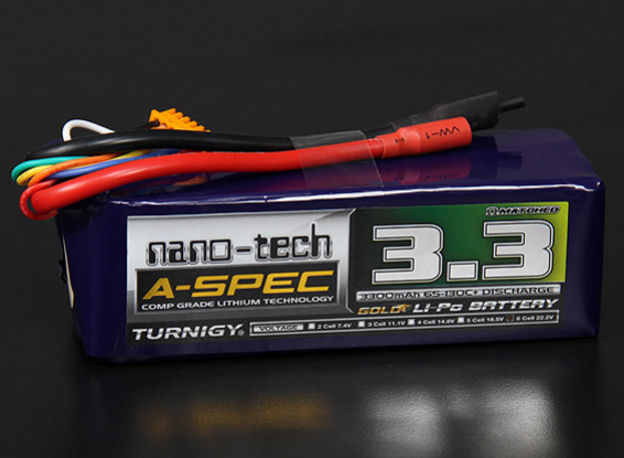 Turnigy nano-tech A-Spec 3300mAh 6S 65 ~ 130C Lipo Confezione