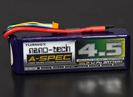 Turnigy nano-tech A-Spec 4500mAh 5S 65 ~ 130C Lipo Confezione