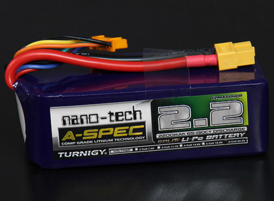 Turnigy nano-tech A-Spec 2200mAh 6S 65 ~ 130C Lipo Confezione