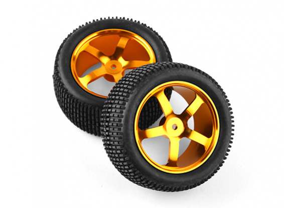 HobbyKing 1/10 in alluminio a 5 razze posteriore (oro) rotella / Small Block Tire 12 millimetri Hex (2pcs / bag)