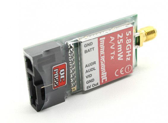 ImmersionRC 5.8GHz 25mW Video Transmitter Un CE certificato NexwaveRF Powered Video Link (Fatshark)