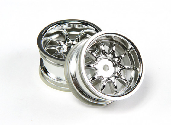Ride 1/10 Mini 10 Spoke Wheel 4 millimetri Offset - argento (2 pezzi)