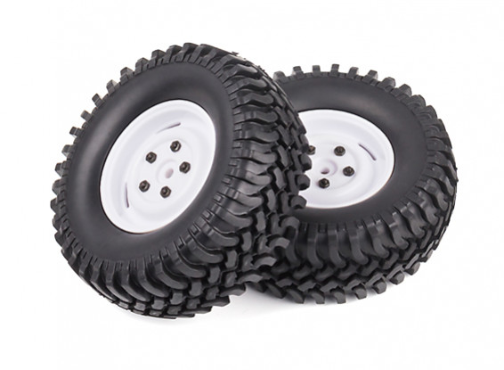 1/10 Scale Rock Crawler Wheels With Soft Compound Off-road Tyres (White Rims) (2pc) 