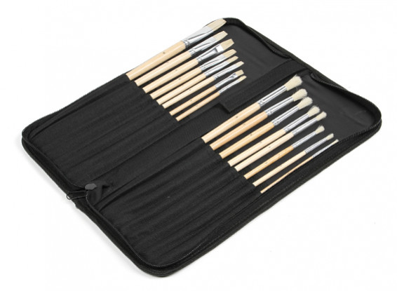 16pcs Natural Bristle Paint Brush Set with Nylon Carry Case