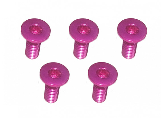 Screw Flat Head Hex M3x8mm Machine Thread 7075 Aluminum Pink (5pcs)
