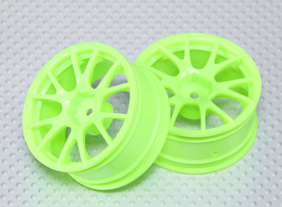 Масштаб 1:10 Набор колес (2шт) Флуоресцентный зеленый Split 6-спицевые RC автомобилей 26мм (3 мм Смещение)