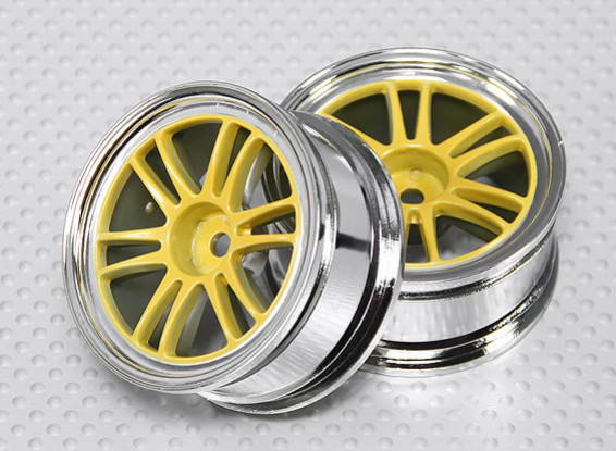 Набор 1:10 Масштаб колеса (2шт) хром / желтый Split 6-спицевые RC автомобилей 26мм (без смещения)
