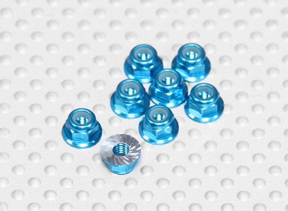 Синий анодированный алюминий M3 самоконтрящейся колесные гайки ж / Зазубренные фланец (8шт)