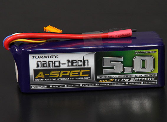 Turnigy нано-технологий A-SPEC 5000mAh 6S 65 ~ 130C Липо пакет
