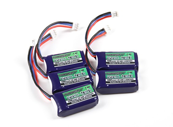 Turnigy nano-tech 180mAh 2S 25C Lipo Pack (E-flite Compatible EFLB1802S20)  (5pcs) | HobbyKing