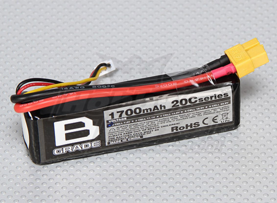 Bグレード1700mAh 2S 20C Lipolyバッテリー