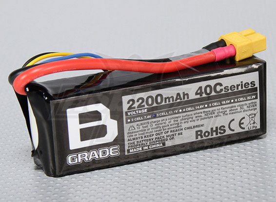 Bグレードの2200mAh 3S 40C Lipolyバッテリー