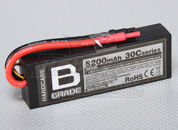 Bグレード5200mAh 2S 30CハードケースLipolyバッテリー