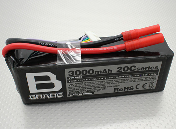 Bグレード3000mAhの6S 20C Lipolyバッテリー