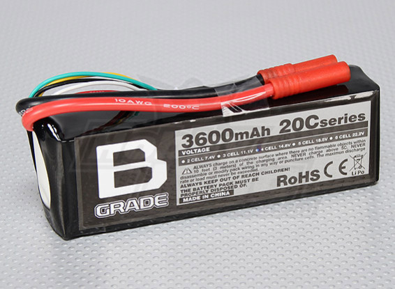 Bグレード3600mAh 4S 20C Lipolyバッテリー